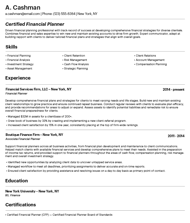 professional resume example