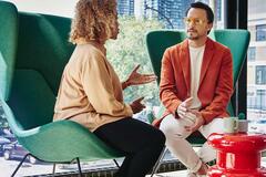 two people talking