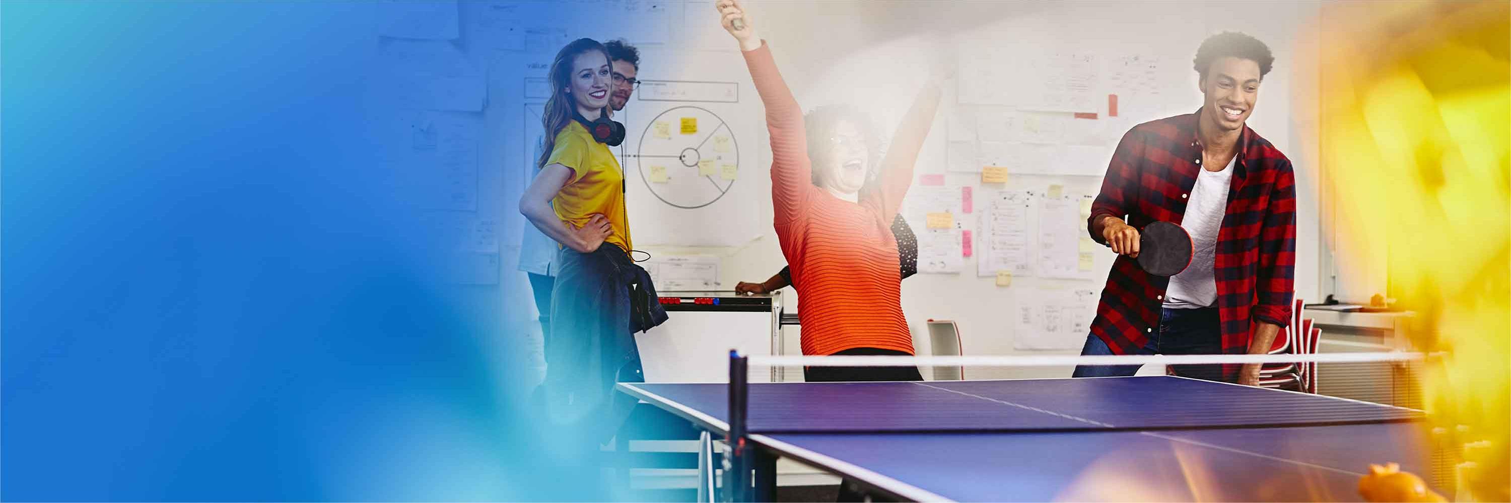 group of people playing table tennis