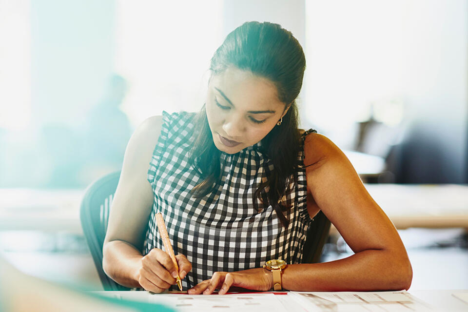 Woman working on her resume